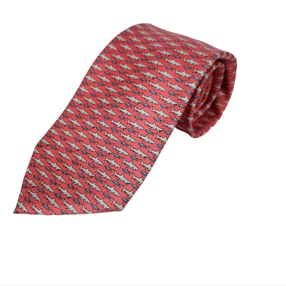 Brooks Brothers Other - Vineyard Vines Martha's Vineyard Shep + Ian Pink Shark 100% Silk Men's Neck Tie